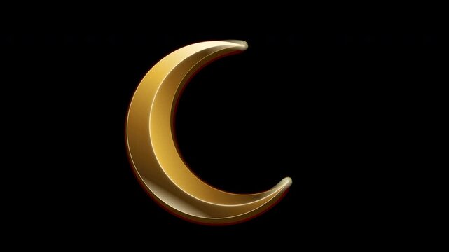 Golden islamic crescent moon rotating with intricate mandala patterns on a see-through cutout mask featuring warm for religious festive marketing