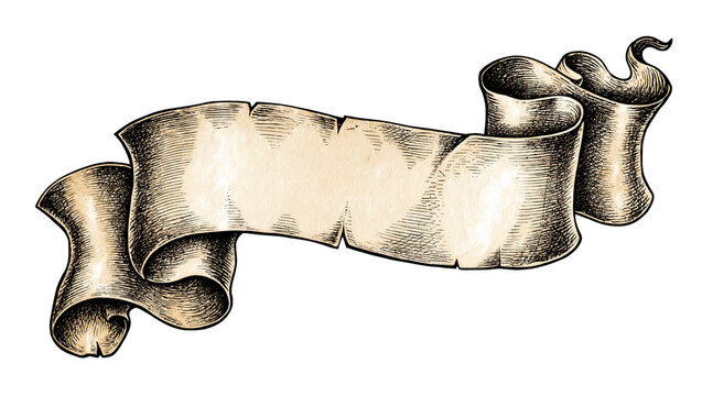 Vintage parchment scroll banner with textured surface, isolated on transparent background