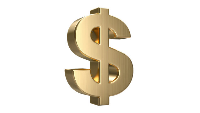 Shiny golden dollar sign symbol, isolated on transparent background