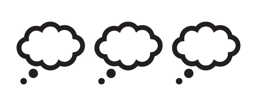 Thought bubble outline icons set in black stroke style for social messaging and user interface apps.