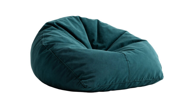 Teal velvet bean bag chair, comfortable modern furniture isolated on transparent background