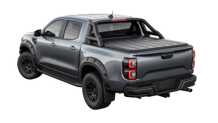 Gray pickup truck with black roll bar and tonneau cover, isolated on transparent background © Luke