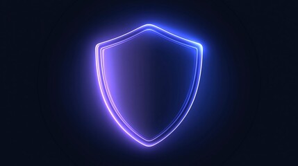 Fototapeta premium Glowing blue neon shield icon on dark background