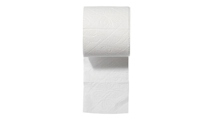 Fototapeta premium White toilet paper roll with embossed pattern, isolated on transparent background