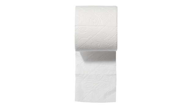 White toilet paper roll with embossed pattern, isolated on transparent background