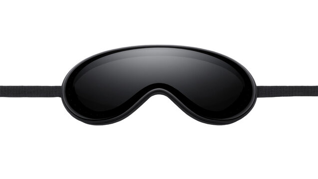 Black contoured sleep mask with elastic strap, isolated on transparent background