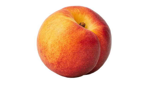 Ripe fuzzy peach with red and yellow skin, isolated on transparent background