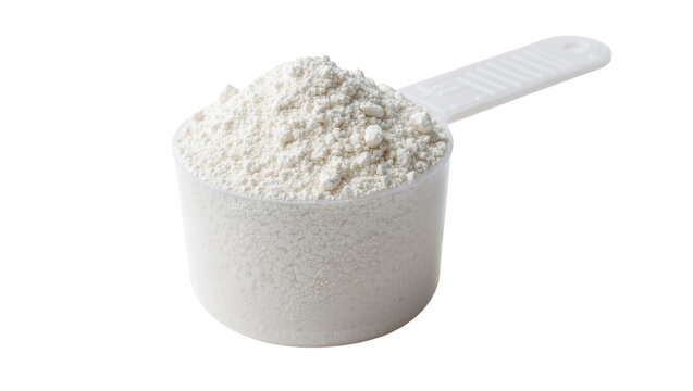 White protein powder scoop, isolated on transparent background