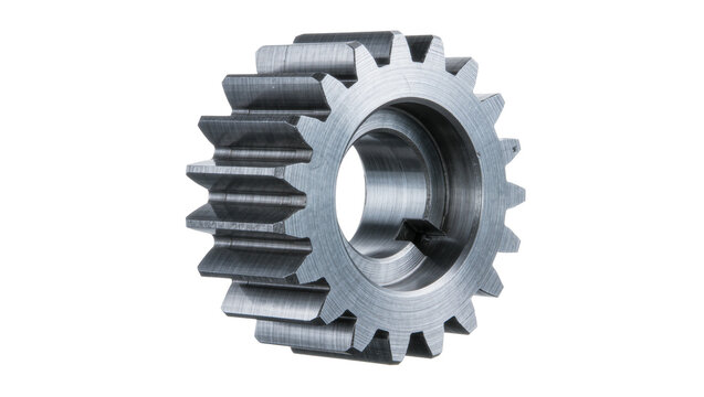 Metal gear with teeth and inner bore, isolated on transparent background