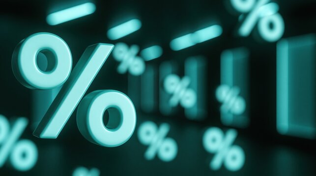 Large glowing percentage symbol floating above digital background
