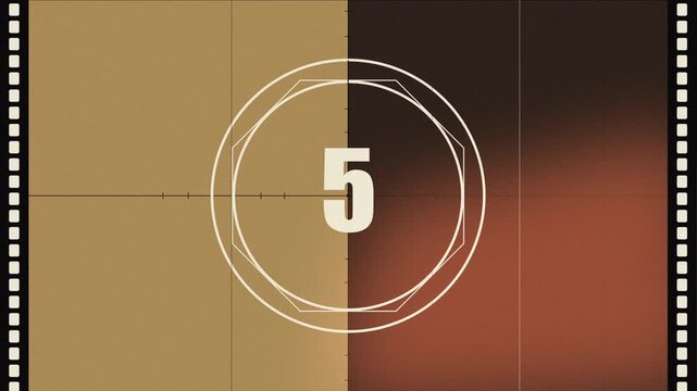 Vintage cinema film countdown leader with retro grain and dusty texture for movie production and video editing projects 4K animation