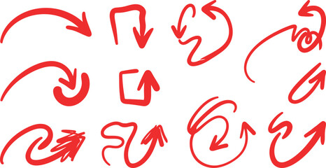 Obraz premium Collection of red arrow icons representing directional movement and circular paths