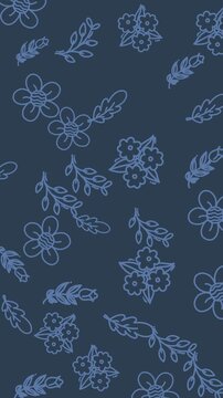 Blue floral surface pattern with elegant botanical drawings, suitable for fabric, wallpaper, or stationery designs for a sophisticated look.