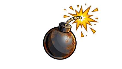 Cartoon bomb with burning fuse and explosion, isolated on transparent background © Laura