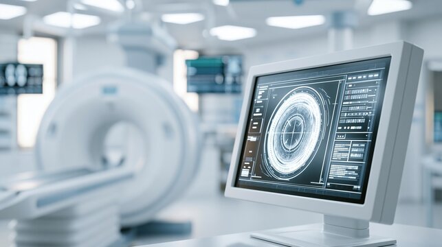 Medical scanner and computer monitor displaying diagnostic data