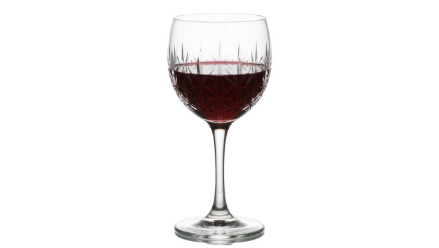 Crystal wine glass filled with red wine, isolated on transparent background