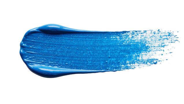 Thick vibrant blue paint stroke with textured brush marks, isolated on transparent background