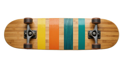 Wooden skateboard with colorful stripes, isolated on transparent background © Laura