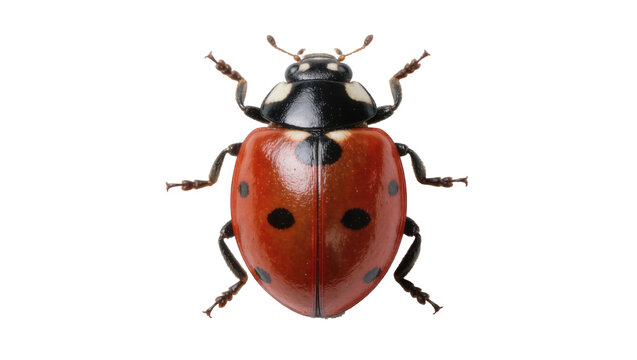 Red ladybug with black spots, isolated on transparent background