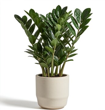 Lush green zebra plant growing in cream ceramic
