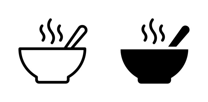 Hot Soup Bowl Icons, Warm Food Symbol, Culinary Steam Graphics, Vector Set