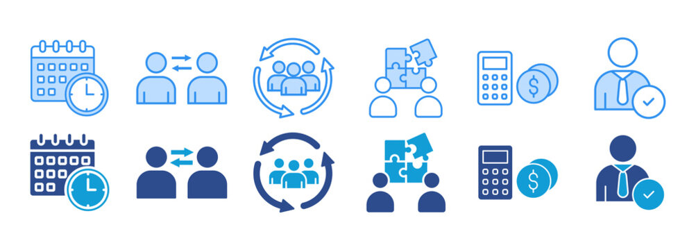 Fte icon pack dual tone collection set. Employee and workload vector illustration