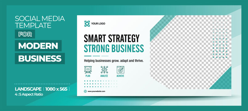 Smart Strategy Strong Business Corporate Flyer Template and Landscape Social Media Post Ads.