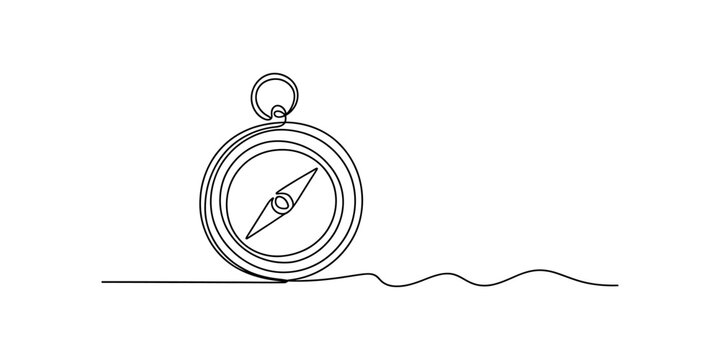 Continuous single line drawing of a navigation compass