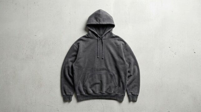 Plain Dark Gray Hoodie Sweatshirt with Hood and Pockets.