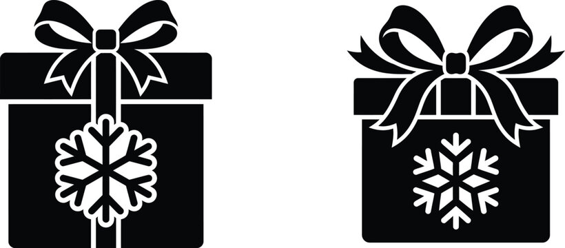 Black gift box icons featuring decorative snowflake patterns snowflake christmas silhouette celebration seasonal decoration illustration