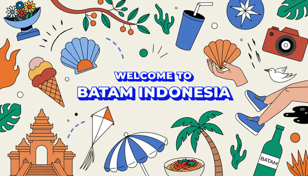 Welcome to Batam Indonesia travel and tourism illustration