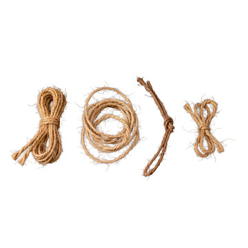 Natural Fiber Ropes and Twine Arranged on Transparent Background