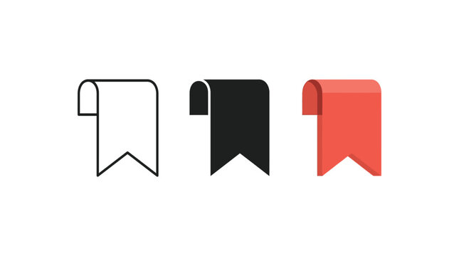 Bookmark ribbon icon set featuring flat vector and outline designs
