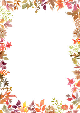 Watercolor Autumn Botanical Background with Abstract Hand-Painted Autumn Leaves for Greeting Cards, Wedding Invitations and Stationery Design