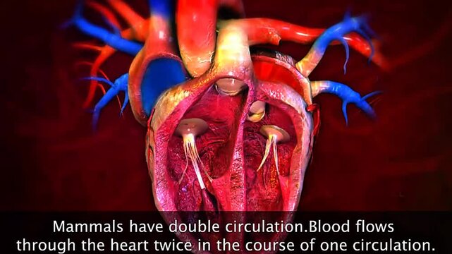 Medical illustration of double circulation in mammals showing pulmonary and systemic blood pathways.