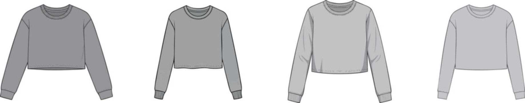Crop long sleeve t shirt, vector isolated on white