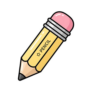 Yellow pencil with pink eraser isolated on white background
