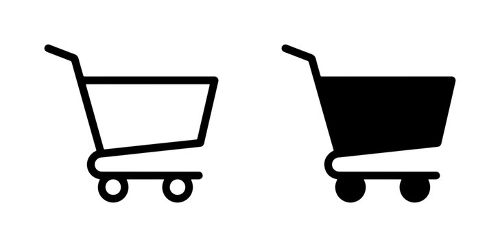Shopping Cart Icons: Outline and Solid Fill, E-commerce and Retail Symbol Set