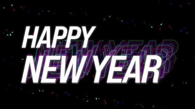 Happy New Year &mdash; White and Rainbow Confetti Typography Loop