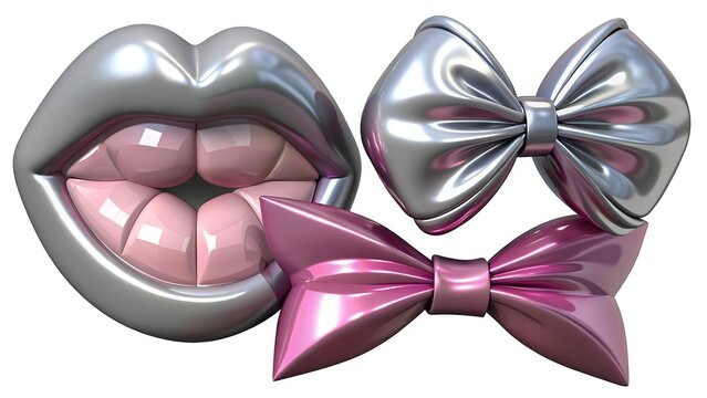 Metallic bow tie and lips in pink and silver colors