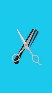 Minimalist barber scissors and comb motion graphic, ai generated