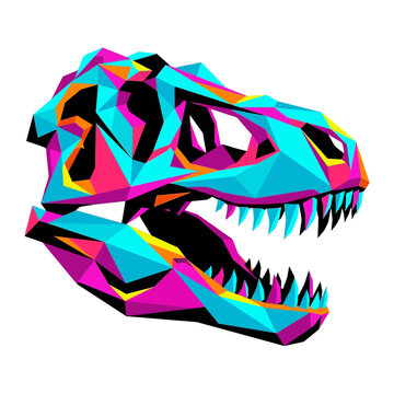 Colorful Low Poly Geometric T-Rex Dinosaur Skull Illustration