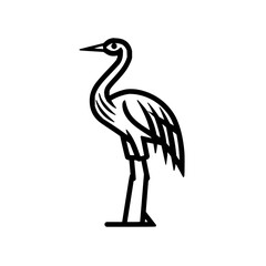 Obraz premium Illustration of a black and white crane with long neck standing gracefully on its thin legs elegantly drawn