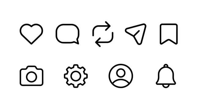 Social Media Post engagement icons. Set of Like, Comment, Repost, Share, and Save icon Vector
