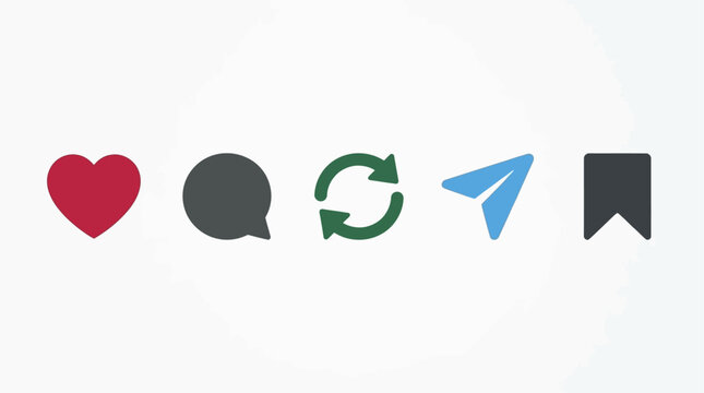 Social Media Post engagement icons. Set of Like, Comment, Repost, Share, and Save icon Vector