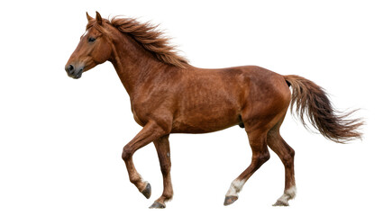 Fototapeta premium Brown horse with flowing mane and tail, isolated on transparent background