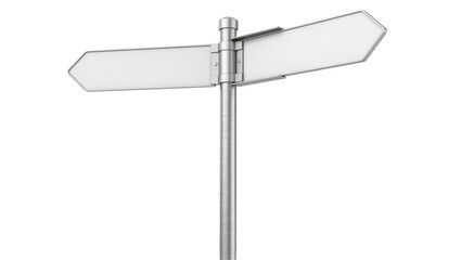 Blank metal directional signpost with two empty arrow signs, isolated on transparent background © natpic
