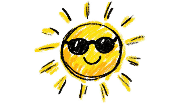 Happy cartoon sun wearing sunglasses, isolated on transparent background