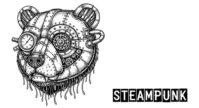 Intricate steampunk vector illustration featuring a complex array of mechanical gears, metallic brass cogs, vintage industrial pipes, and detailed clockwork elements on a white background.