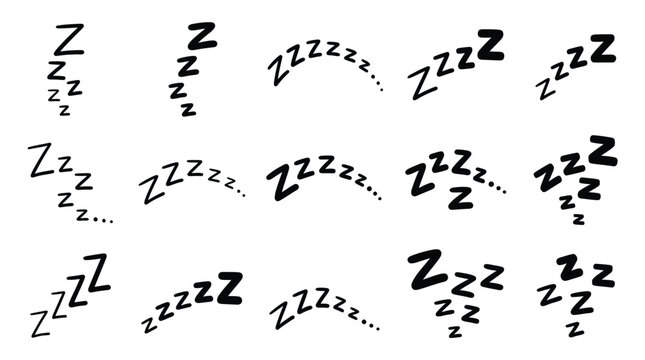 Sleeping Zzz letters vector illustration set with various hand drawn styles